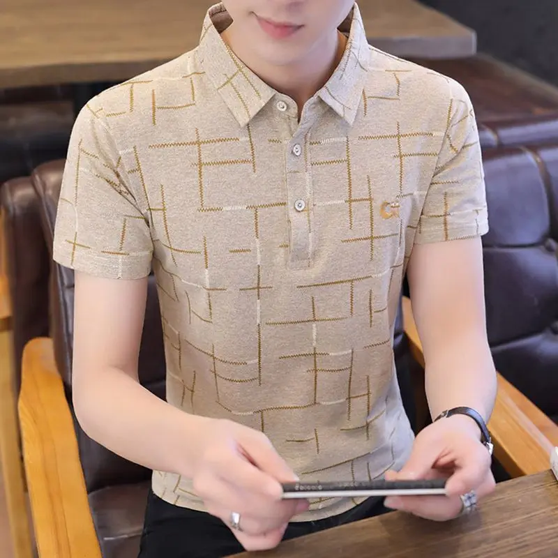 Men's Summer Undershirt Ice Silk Cotton Half Sleeve Polo with Collar Stylish Casual Top for Youth