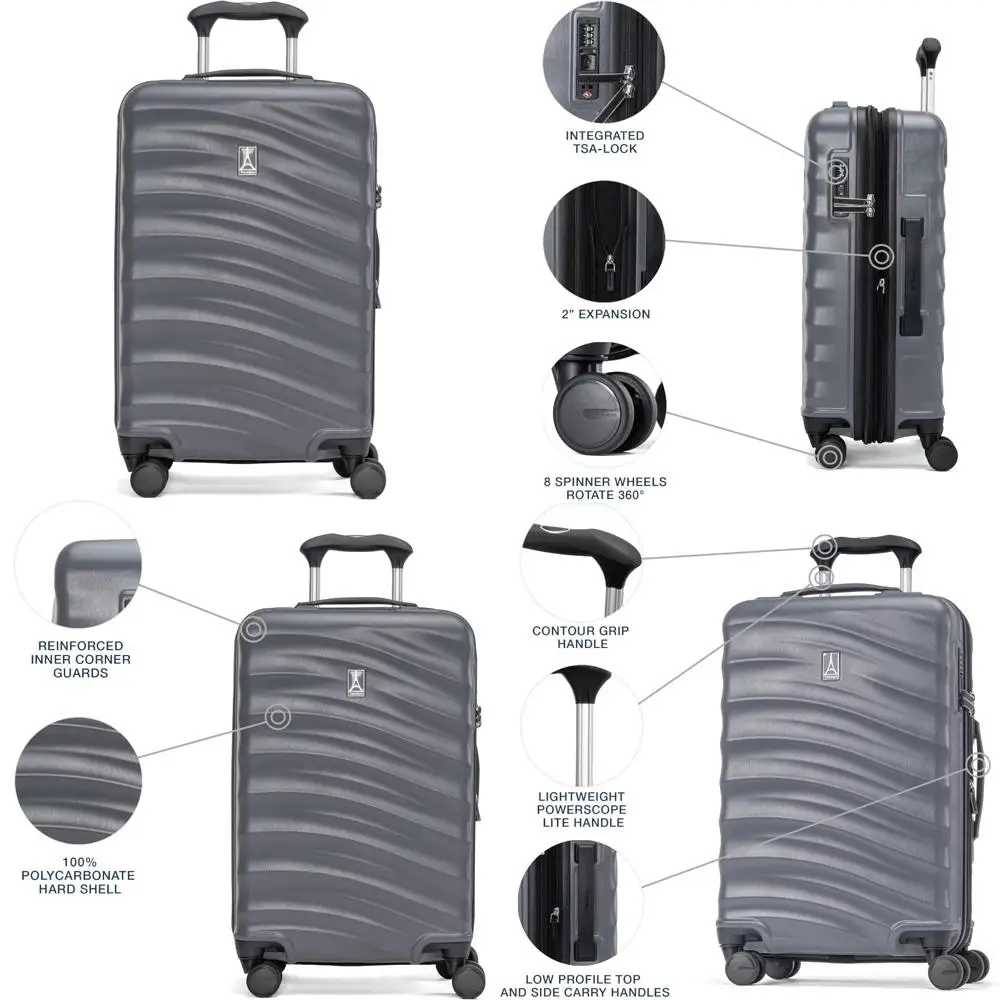 

Легкая расширяемая ручная кладь с твердой поверхностью, 8 вращающимися колесами, замком TSA и дизайном Shadow Hued для эффективности путешествий