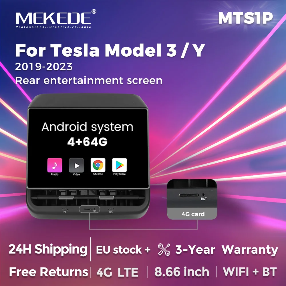 MEKEDE 8.66 pouces 4 + 64G Android affichage arrière pour Tesla modèle 3 modèle Y 2019-2023 4G WIFI écran de divertissement IPS climatiseur
