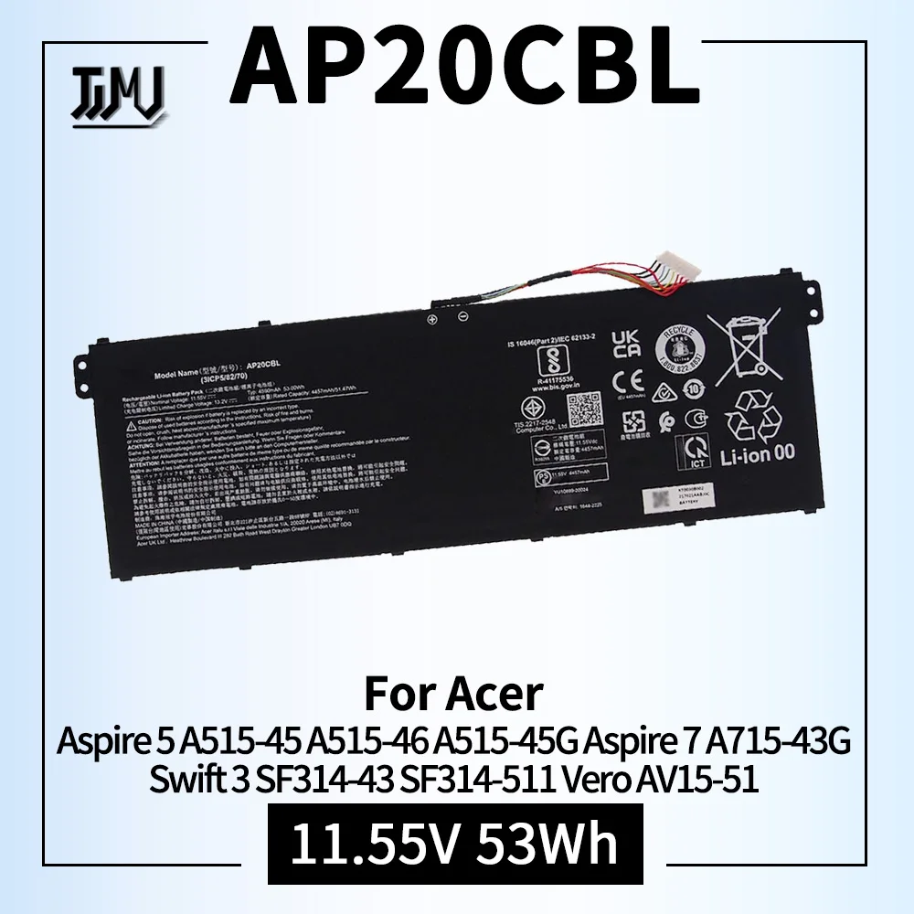 AP20CBL batería del ordenador portátil para Acer Aspire 5 A515-45 A515-46 A515-45G Aspire 7 A715-43G Swift 3 SF314-43 SF314-511 Vero AV15-51