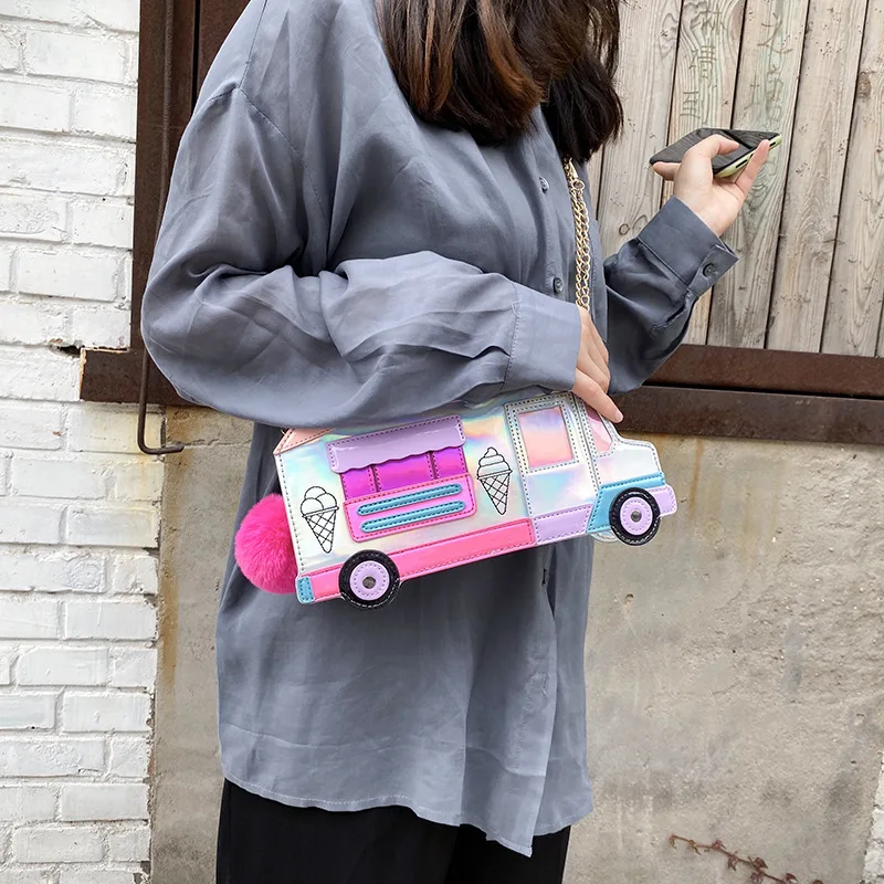 2024 new fashion creative ice cream car messenger bag funny personality colorful laser women\'s bag