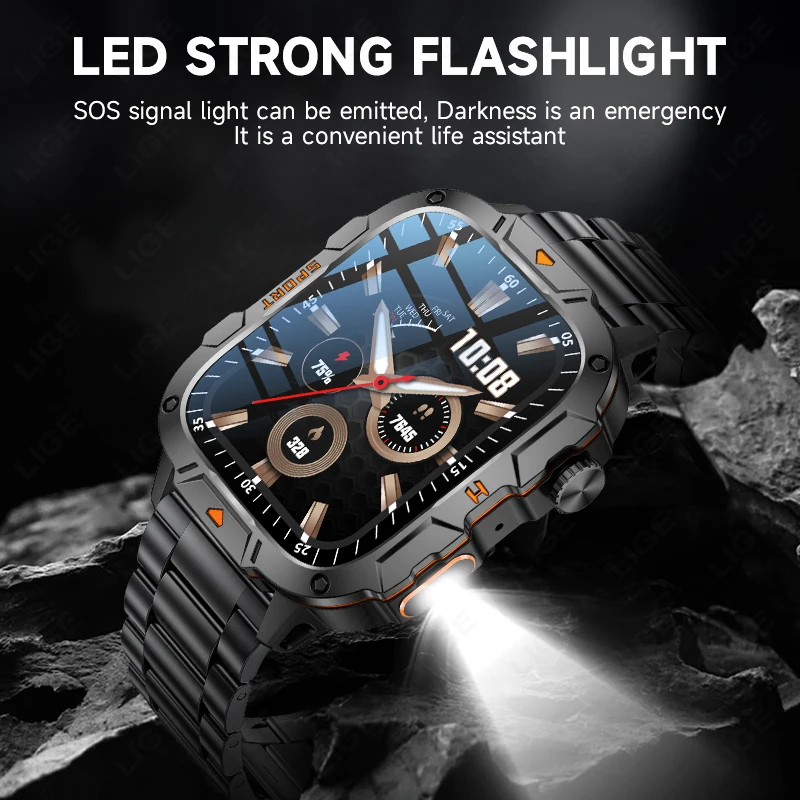 LIGE 2024 Men Women Smart Watch Bluetooth Call Music Game Voice Assistant Smartwatch Outdoor Fitness Sport Flashlight Wristwatch