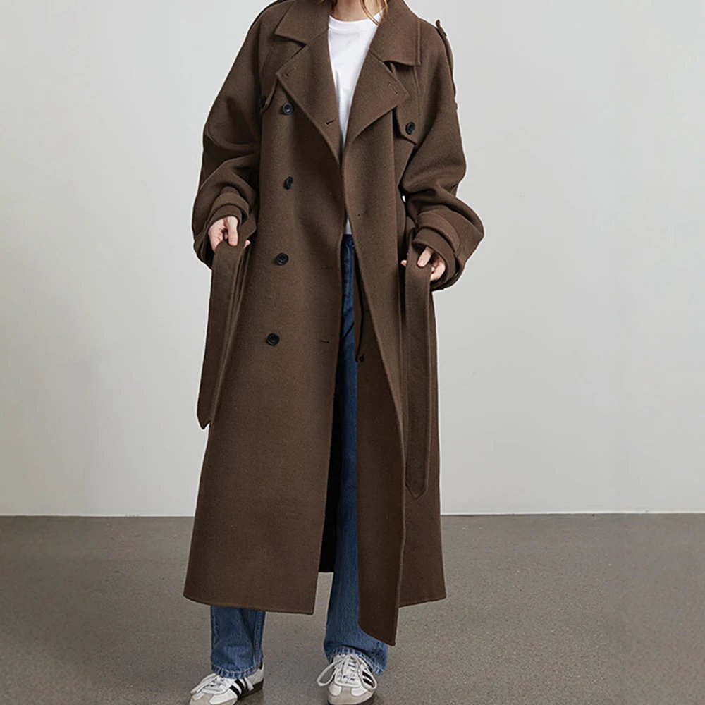 

Women's Lace Wool Coat with Lapel Long Waist - Trendy European And US Style Winter and Autumn Coats