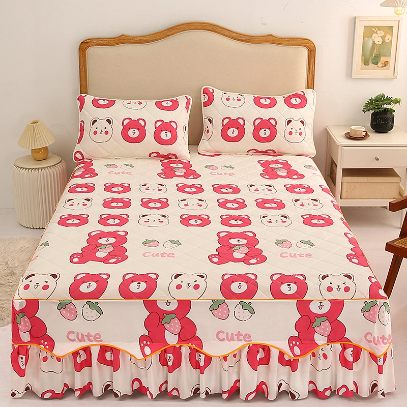 1pc Thicken Bed Skirt Bear Print Bed Cover with Elastic Band Bedspread Skirt Type Bed Linen faldones de cama (No Pillowcase)