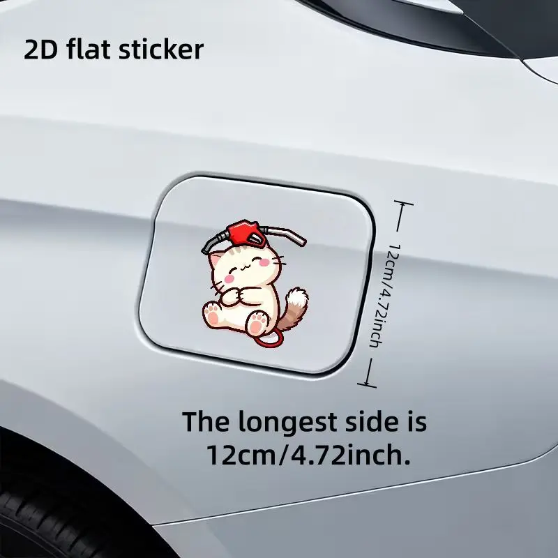 1Pc 2D Flat Cute Chubby White Cat Fuel Nozzle On Head Vinyl Sticker, Waterproof Decal for Car Fuel Cap Decor, Holiday Gift