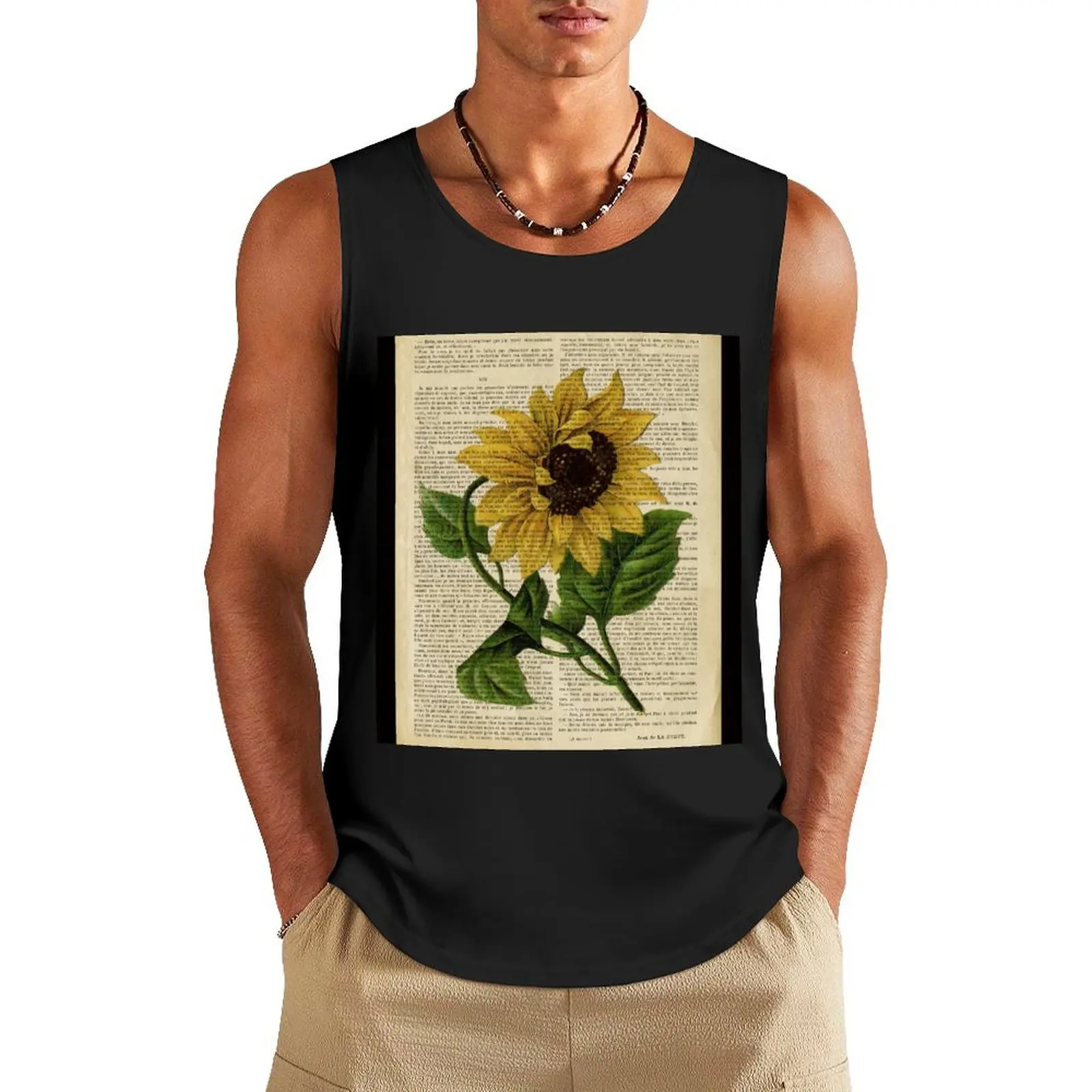 

Botanical print, on old book page - flowers- Sunflower Tank Top basketball sports vest t-shirt Men's
