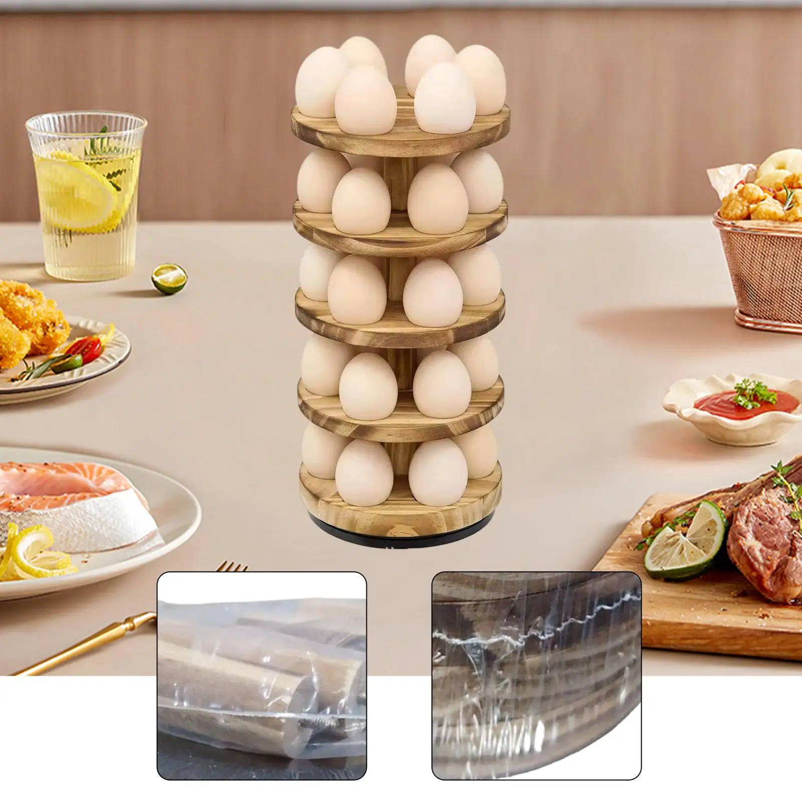

Подставка для свежих яиц 360° ° Вращающаяся декоративная компактная деревянная подставка для яиц, стеллаж для хранения, органайзер для домашней кухни
