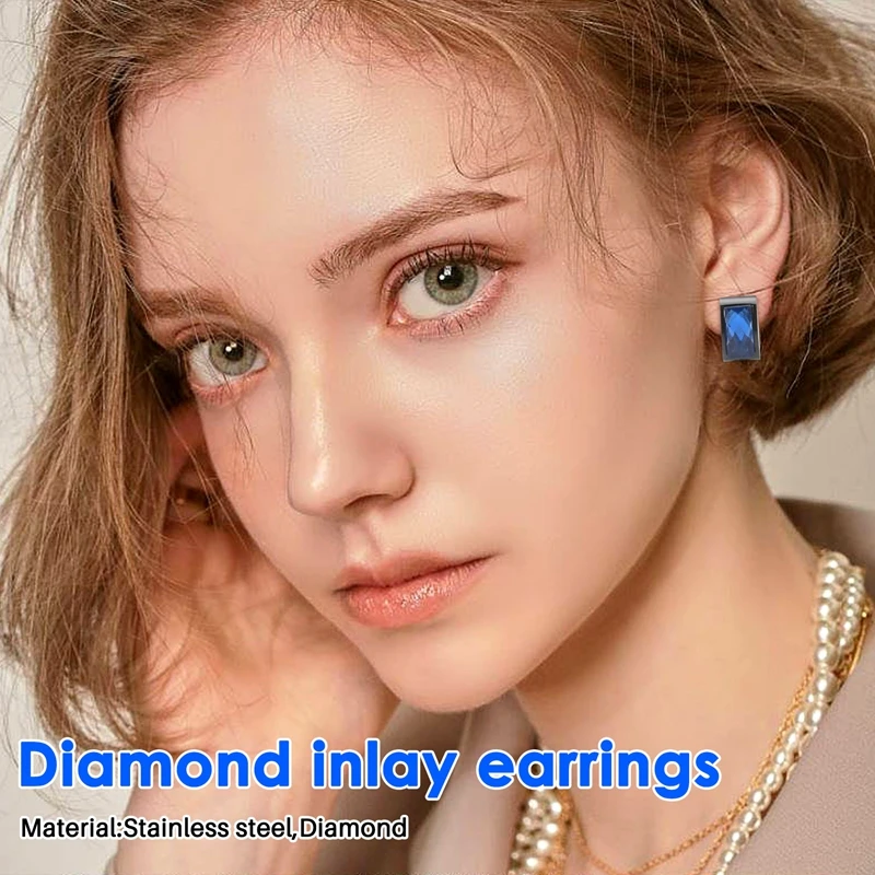 ต่างหูผู้ชายเครื่องประดับกระเป๋ากำมะหยี่ต่างหูห่วงสแตนเลสสีน้ำเงินดำ