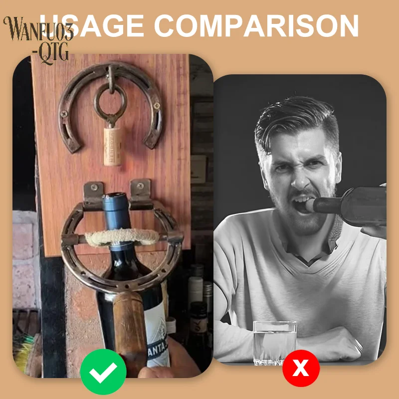 Hot Sale Rustic Horseshoe Wine Opener Wall Mounted, Vintage Industrial Decor Wine Bottle Opener & Unique Gift For Kitchen