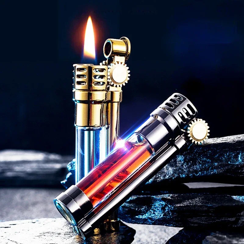 Zorro-Creative Transparent Kerosene Lighter, Windproof Smoking Gadget, Retro Trench, Slender Flint, Grinding Wheel