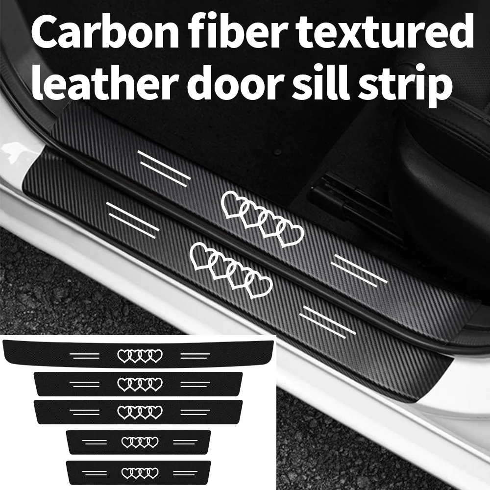 Car Door Sill Strips, 4 White Heart-Shaped Personalized Creative Door Step Pads, Anti-Scratch Protective Stickers, Decorations