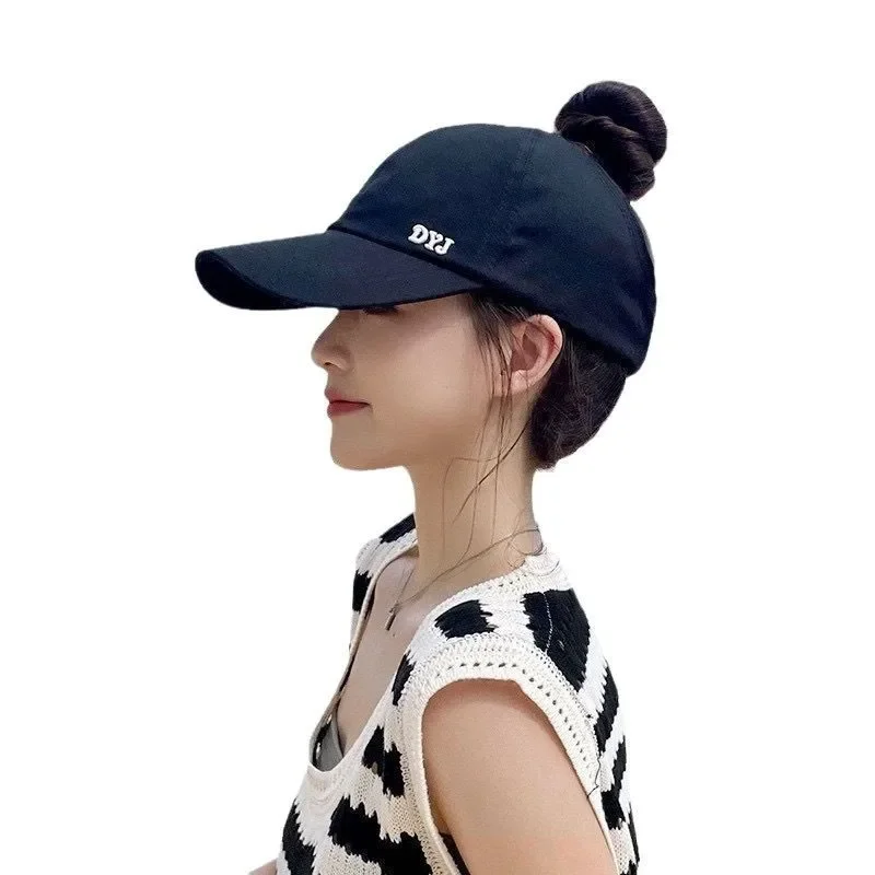 Spring and Summer Sunshade and Sunscreen Sun Hat, Women's Summer Duck Tongue Baseball Cap, Small Face, Half-Empty Top Can Be Tied Ponytail Hat