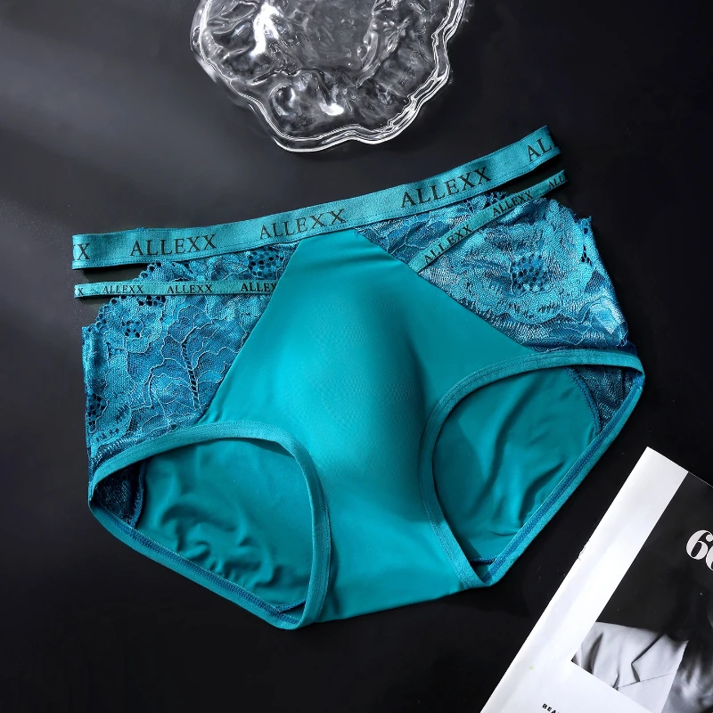 Men's Briefs Sexy Hollow Lace Letter Belt Panties High Waisted Plus Size U Convex Pouch Underwear See Through Sissy Lingerie