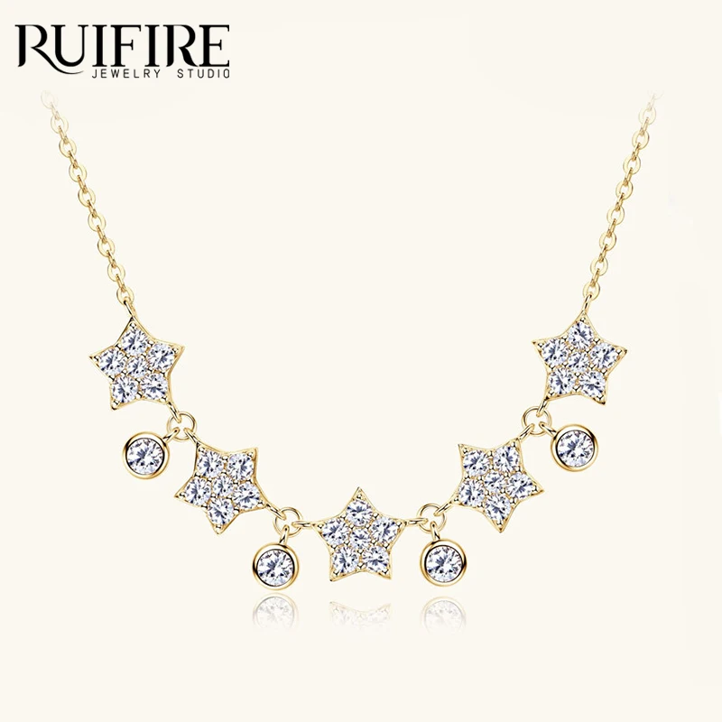 

RUIFIRE S925 Sterling Sliver Plated 14k Gold Moissanite Star Drop Pendant Necklace For Women Wedding Birthday Jewelry Gifts GRA