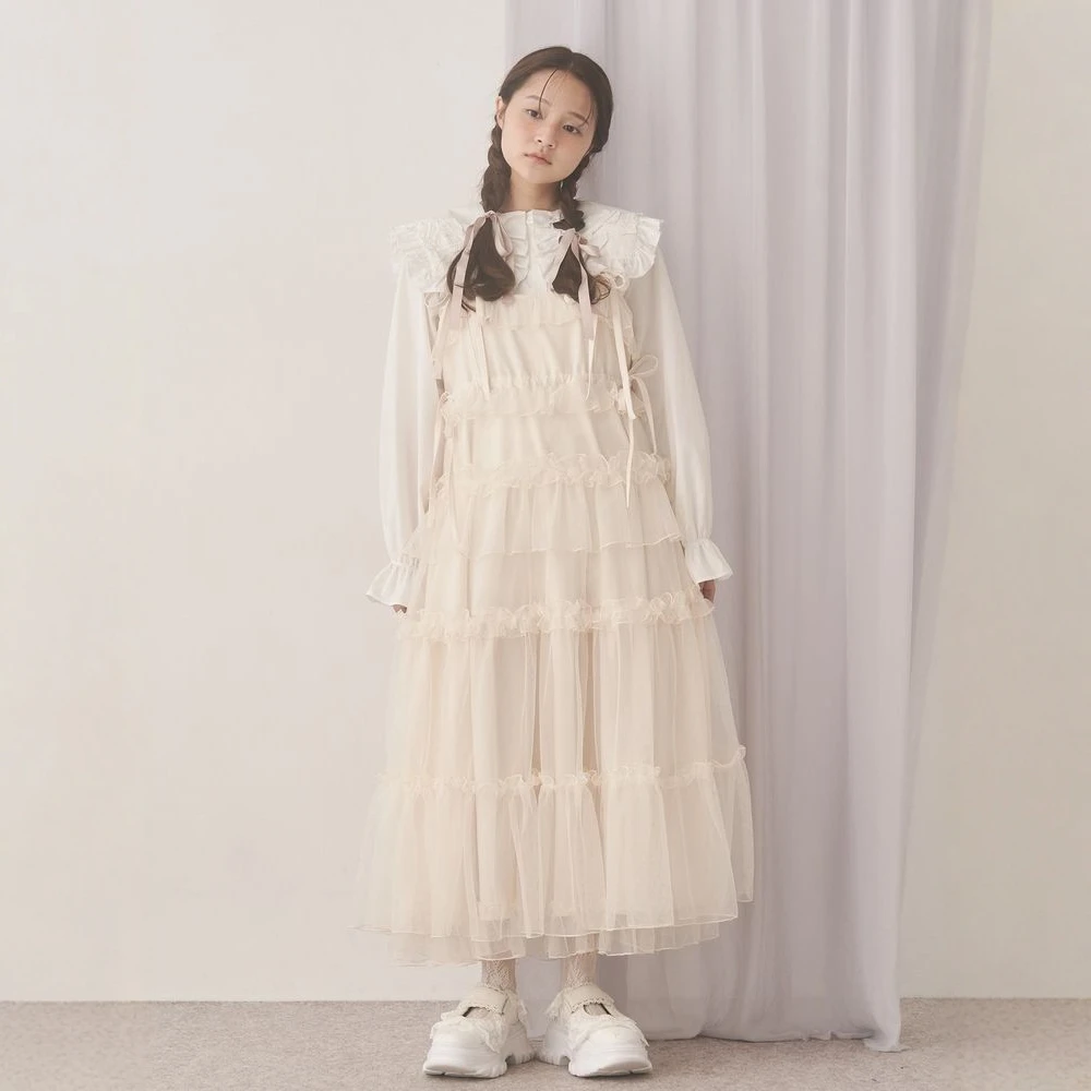 2025 Primavera e l'estate della nuova ragazza giapponese dolce vestito a rete JSK donna allentata sottile elegante casual abiti lunghi abito da principessa