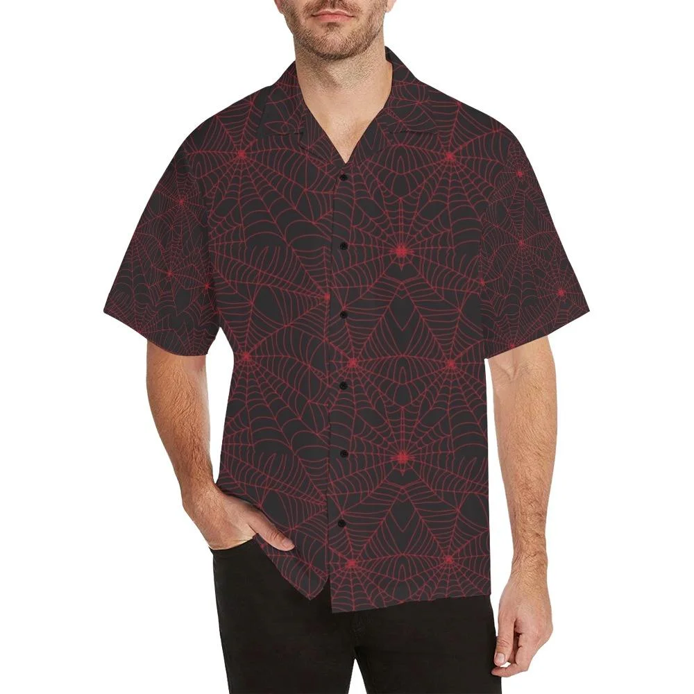 Nuevas camisas para hombre Hawaii Spider Web camisas Aloha de manga corta negras estilo cubano verano de talla grande