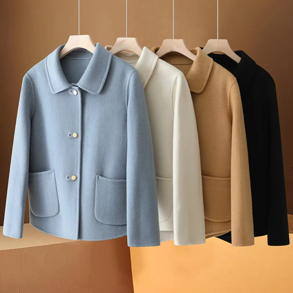 

Handmade Double-Sided Woolen Coat Autumn Winter High-End Versatile Solid Color Doll Collar Women's Fashion Outerwear