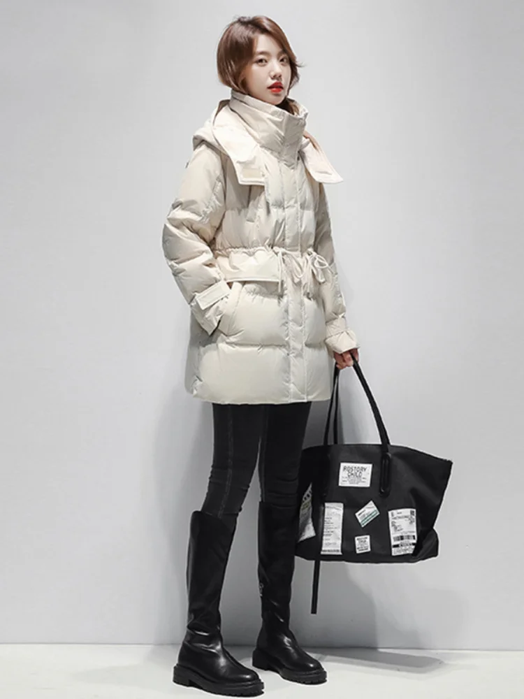 Piumini d'anatra caldi e larghi da donna, gilet Slim ispessiti lunghi, giacche con cappuccio con colletto alla coreana, moda Casual, inverno, 2024