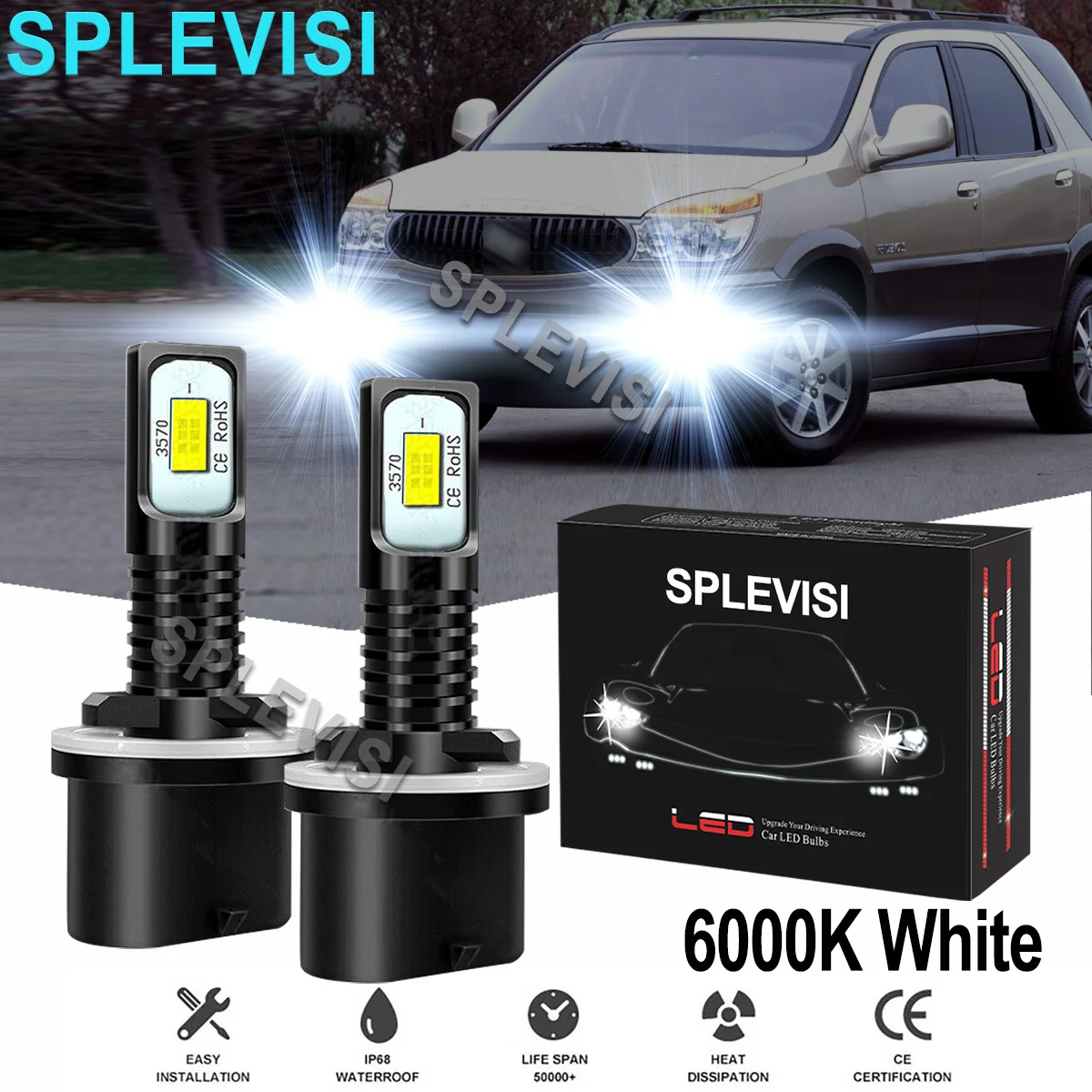 2x70W White Car LED Fog Light Bulbs 6000K Fit For Buick Rendezvous 2002-2007 Buick Century Regal 1997 1998 1999 2000 2001-2005