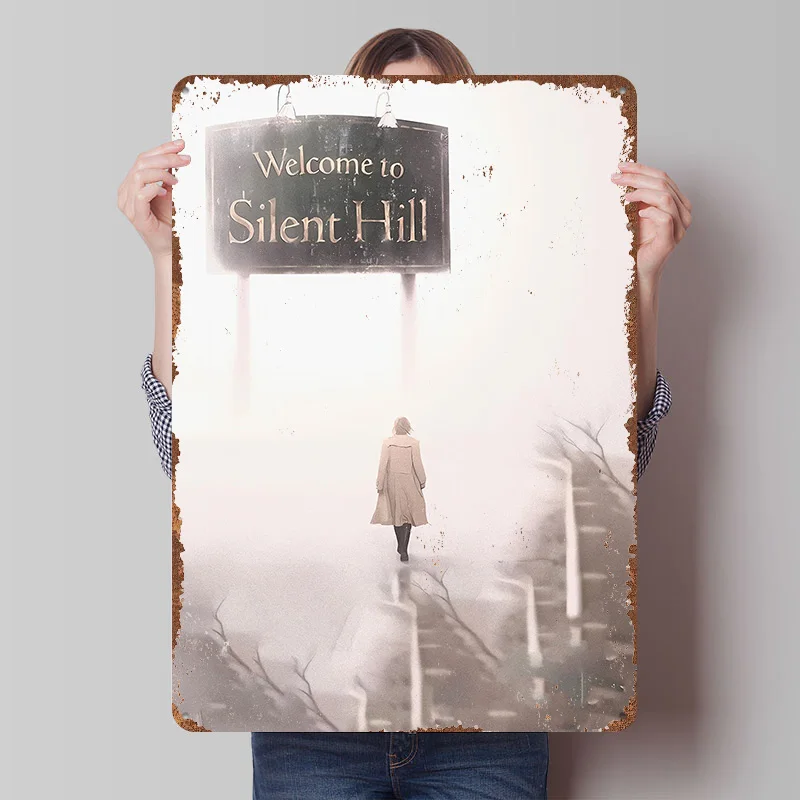 Silent Hill Metallposter Maßgefertigte Wandkunst Retro Vintage Blechschilder für Gaming-Raumdekoration Gemütliche Individuelle Wanddekoration