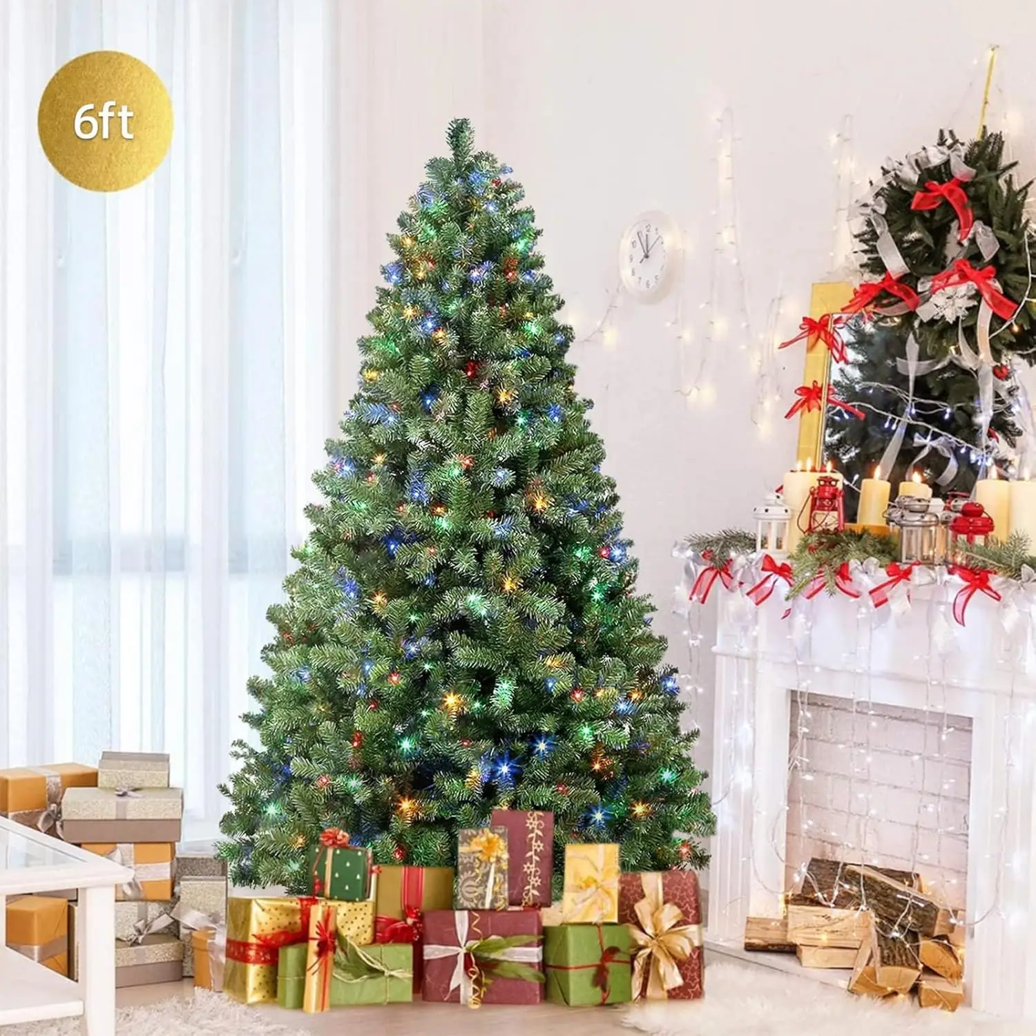 

6ft Prelit Artificial Hinged Christmas Tree with Remote Control, 330 Warm White & Color LED Changing Lights, 952 Branch Tips