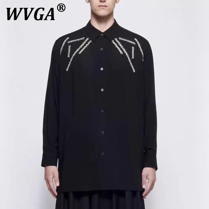 

WVGA Spring Autumn New Man Tide High Street Pattern Embroidery Darkwear Trendy Long Sleeve Shirts Niche Chic Casual Shirt W10401