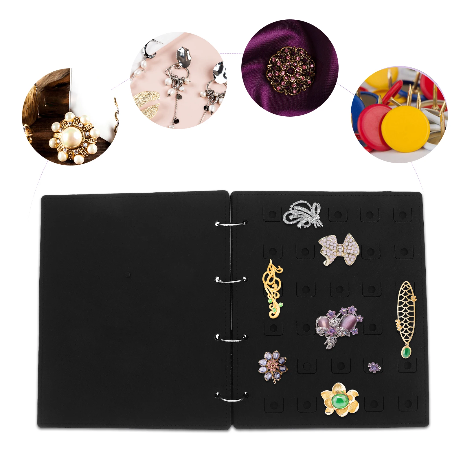 

Felt Brooch Book Black Construction Protective Enamel Pin Board Secure Storage Portable Pins Holder Display
