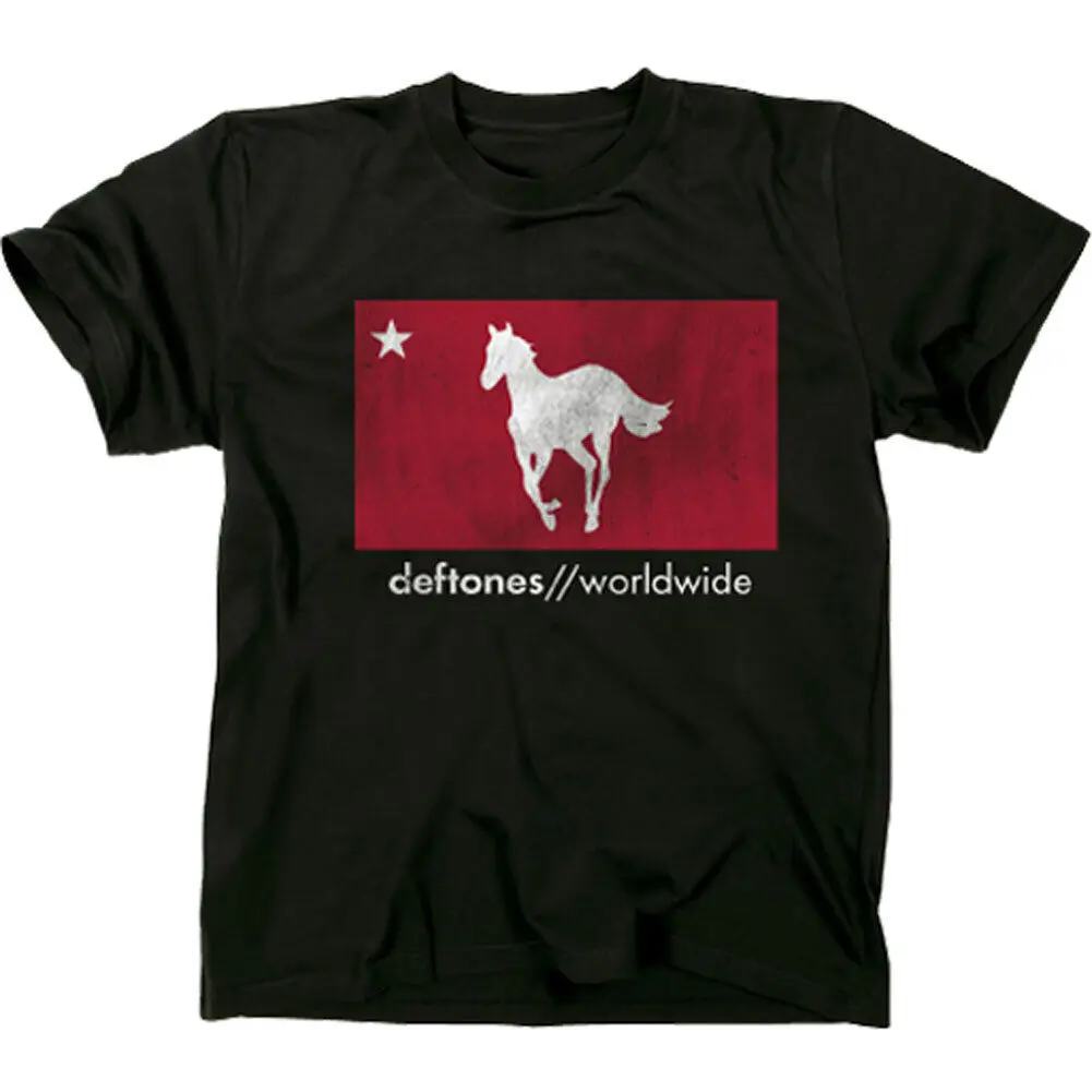 Men'S Deftones Distressed White Pony Express Slim Fit T-Shirt X-Large Black