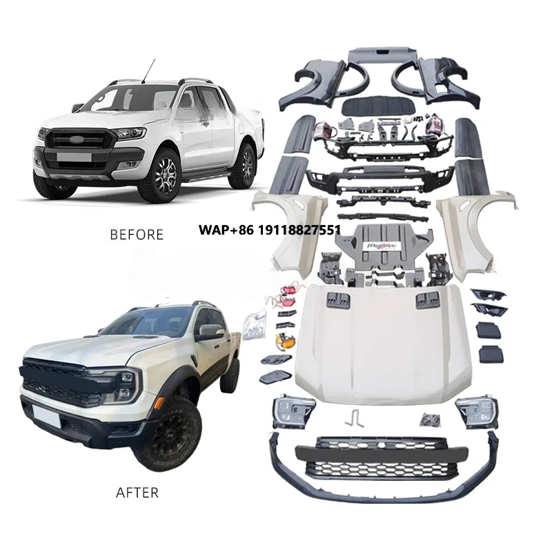 Facelift Upgrade PP Material Car Turning Front Bumper Hood Grille for Ranger 2012-2021 Upgrade to 2022 T9 Body Kit