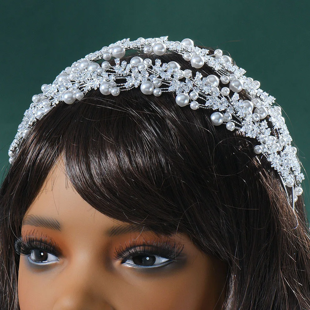 

Luxury Bridal Tiara Headband For Wedding Hair Jewelry Headdress Crystal Pearl Princess Bride Hairband Women Wedding Headpiece
