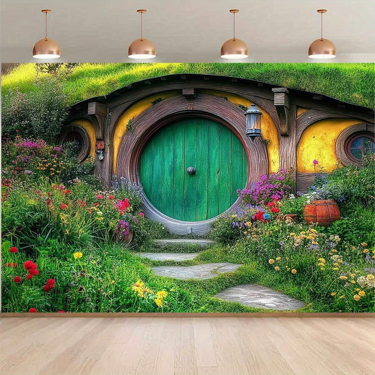 Tela de fondo con tema de fantasía de Hobbit Hut, utilizada para fondo de fotografía de fiesta, decoración de pancarta de fiesta de cumpleaños