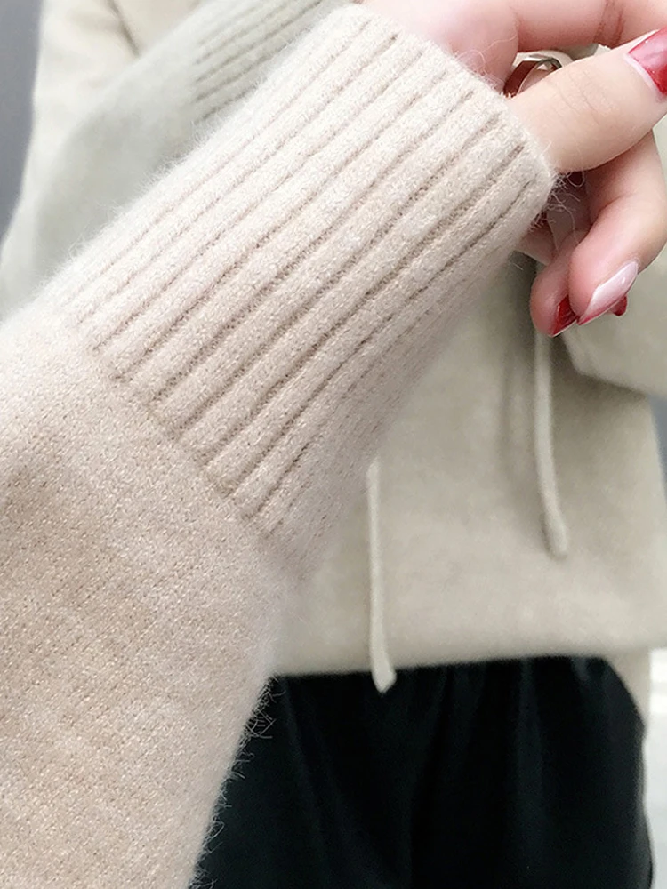 Hooded Sweater Women Autumn Sweater Sueter Mujer Invierno 2023 New Loose All Match Solid Tops Bottoming Knitwear Pull Femme