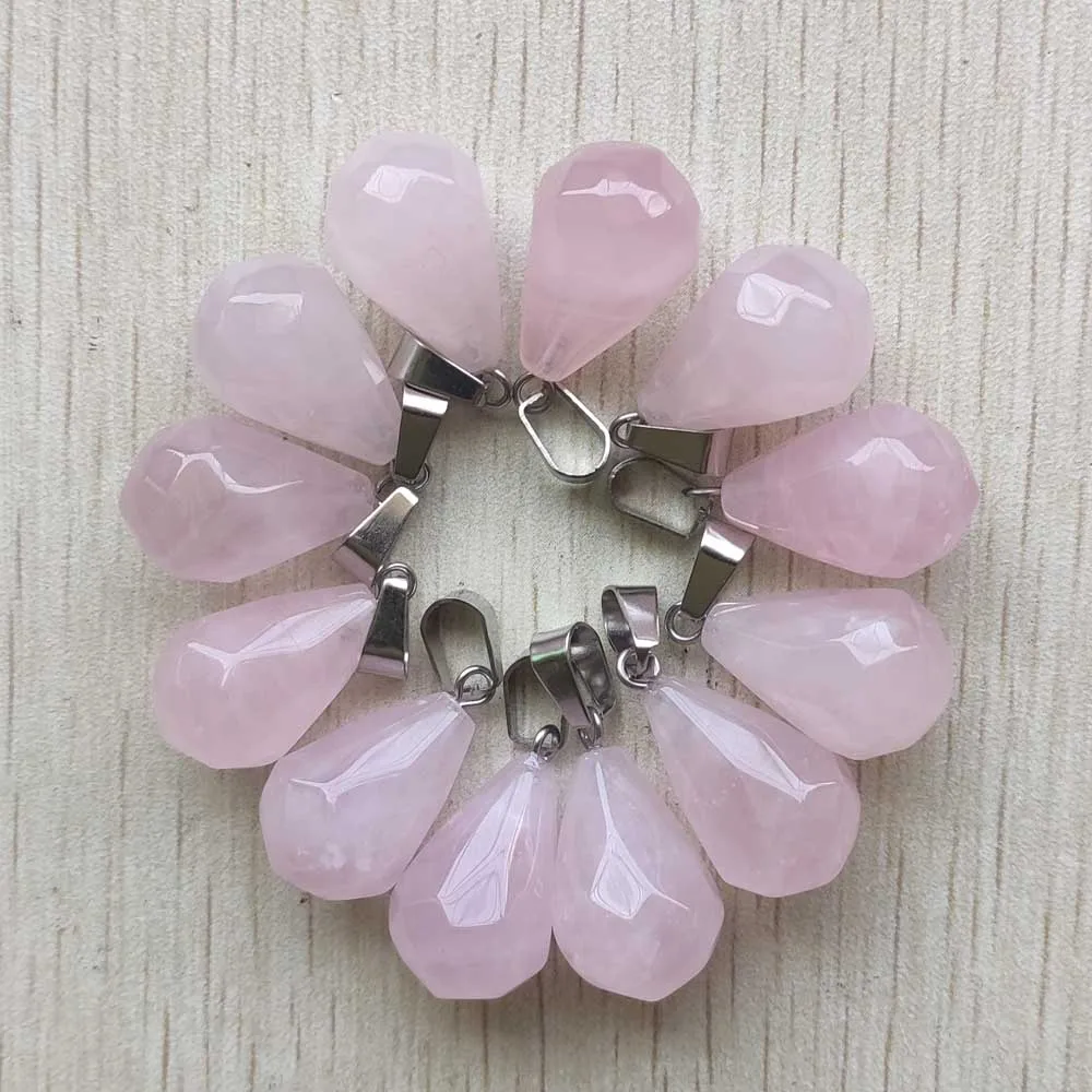 

Natural rose quartz stone pink Water Drop Faceted Charms pendule pendants for jewelry making 12pcs/Lot Wholesale Free shipping