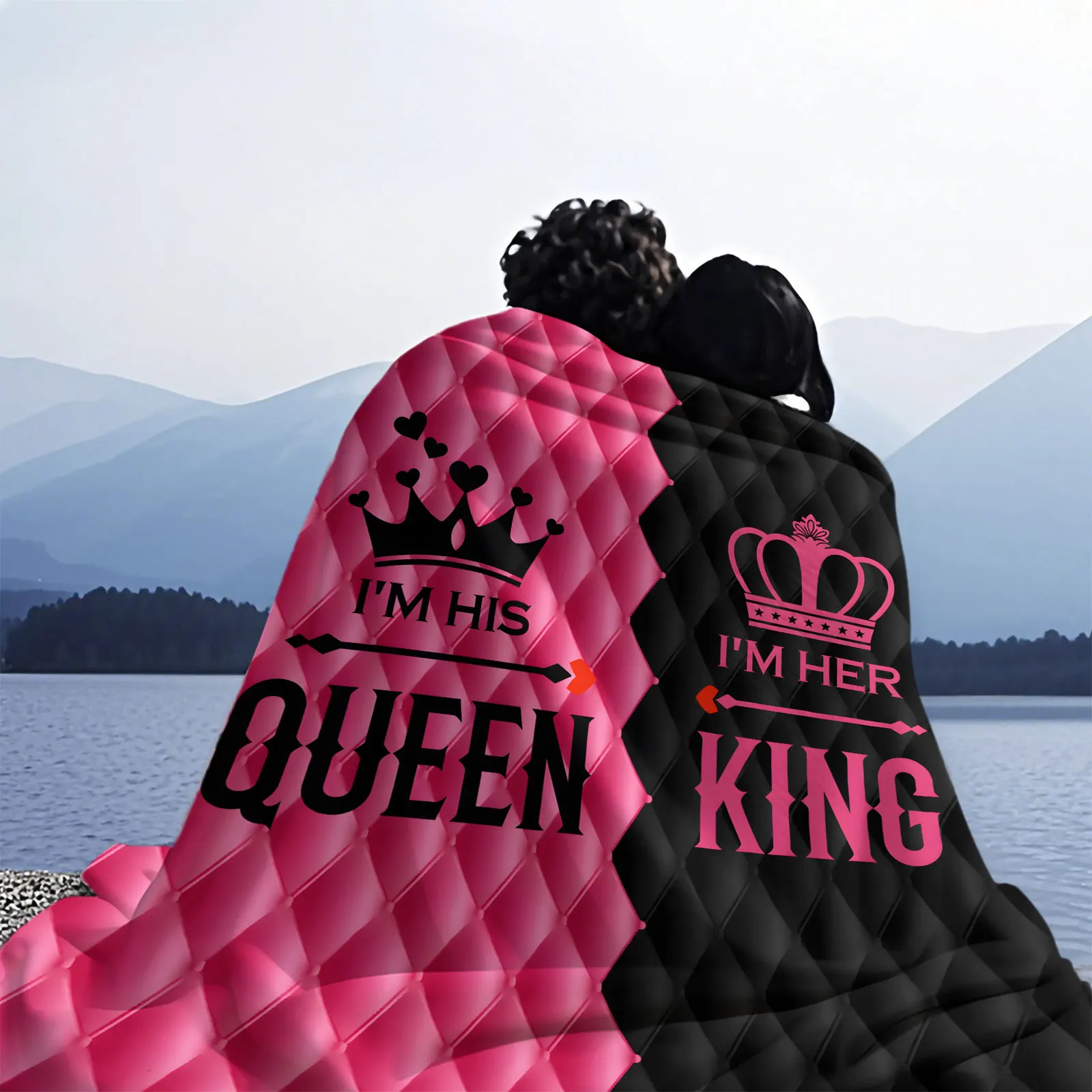 الملك الملكة زوجين الفانيلا بطانية رومانسية تاج القلب طباعة بطانية متعددة الوظائف المنزل التخييم السفر هدية مثالية للعشاق