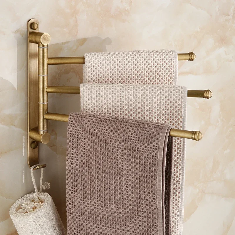 

European style full copper antique movable towel rod vintage pastoral towel rack swivel with hook GY215