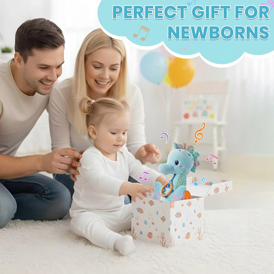 Jouets en peluche pour bébé de 0 à 6 mois, hippocampe musicale, Animal en peluche avec hochet, jouet doux pour nouveau-né de 0 6 9 12 mois