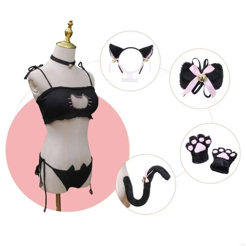 49MF Beadband Sexy for Cat Open Bust Lace Lace Glove Prop for Masque