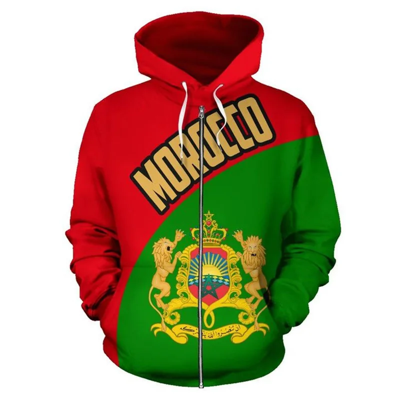 3D Morocco Emblem Printing Zip Up Hoodies For Men Soiritual Totem The Flag Of Morocco Graphic Zip Up Hoodie Harajuku Y2k Clothes