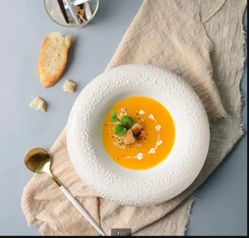 

White Ceramic Plate Double Thickened Soup Plates Dessert Fruit Salad Bowl Sashimi Disc Noodle Snack Tray Dish