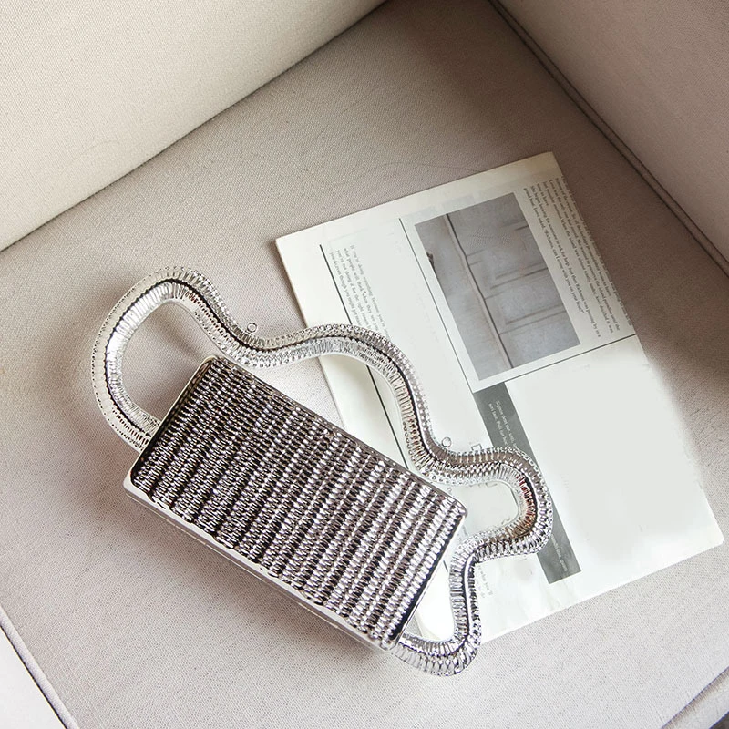 

Trendy Metallic Woven Basket Box Bag Small Square Niche Design Evening Clutch Crossbody Handbag For Women Luxury Box Bag