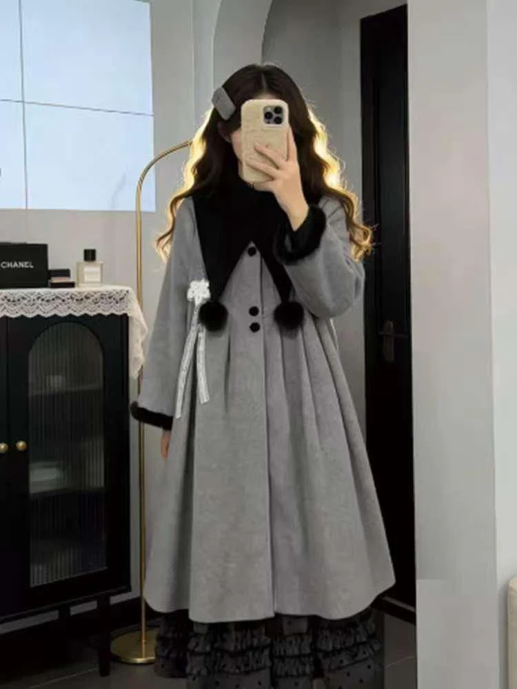 Ay-abrigo de lana para mujer, abrigo holgado de longitud media, Faion de invierno, bonito Sle, cálido, fibra de poliéster, largo, Color puro