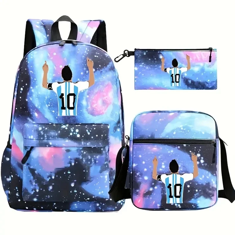 Messi Football Backpacks Capacity Commuting Teens Laptop School Bags 3pcs Women Men Travel Mochilas With Shoulder Bags