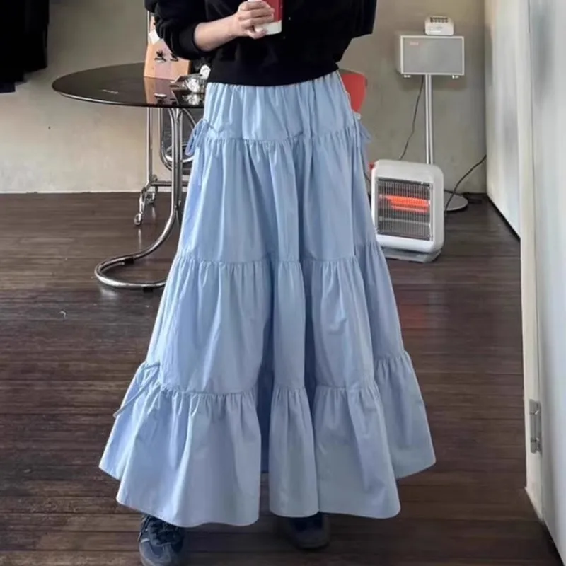

Ele Sweet Sle f-length Cake Skirt Women's High-waist A-line Midi Skirt Versatile Belted Gentle Wind Faionable