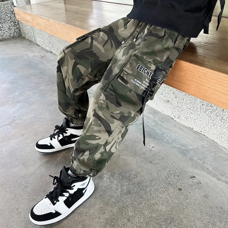 Kids Camouflage Jogging Pants Streetwear Cotton Cargo Trousers Harajuku Casual Joggers Spring Fall for Boys Clothes 6 to 14 Year