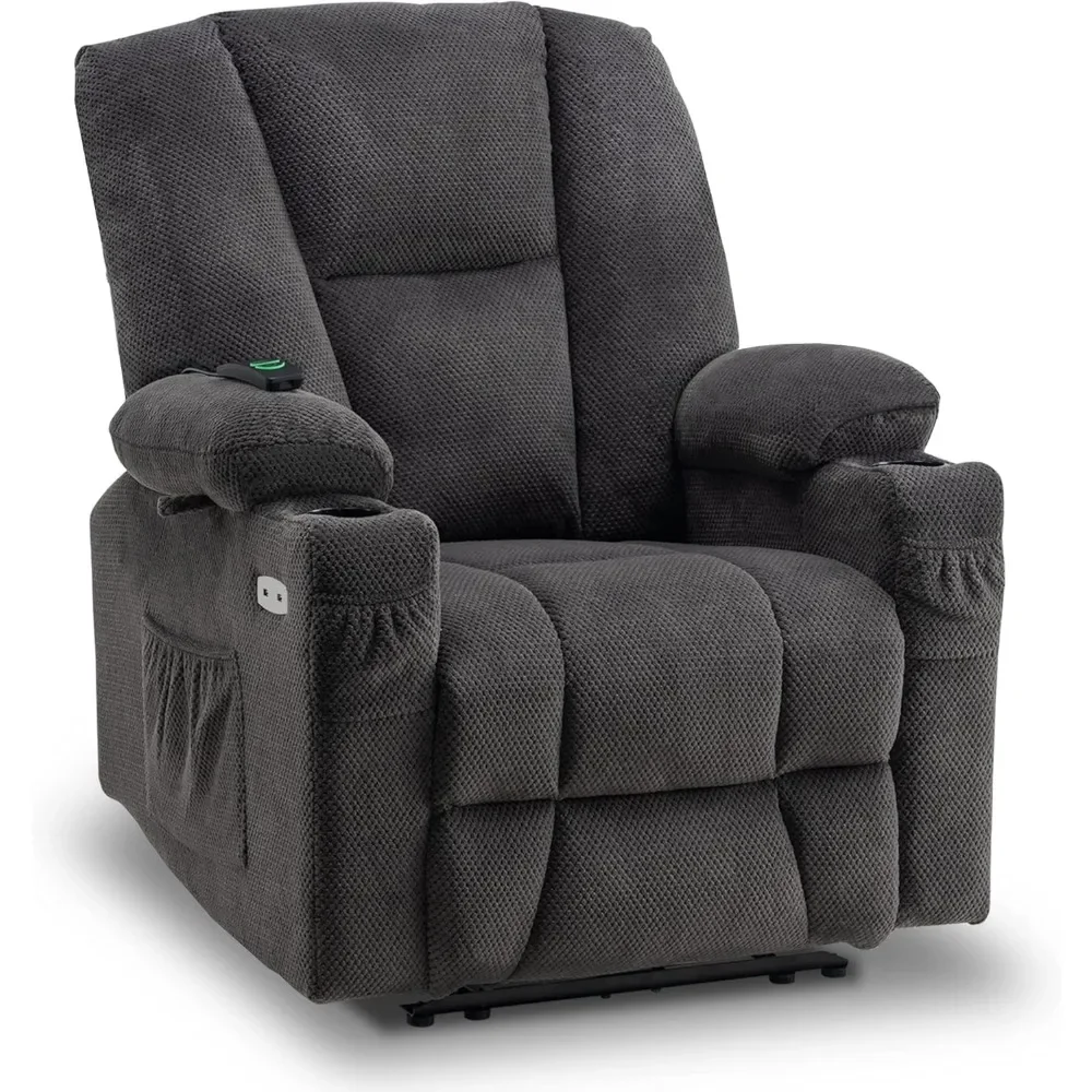 Fabric Electric Power Recliner Chair with Heat and Massage,Cup Holders,USB Charge Ports, Extended Footrest, Living Room Chairs