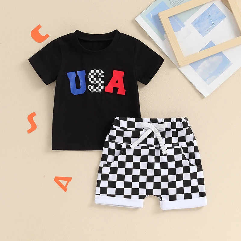 

Kurylemon Baby Boy 4th of July Outfit Summer Letter Print T-shirts Top Shorts Set Toddler July Fourth Clothes