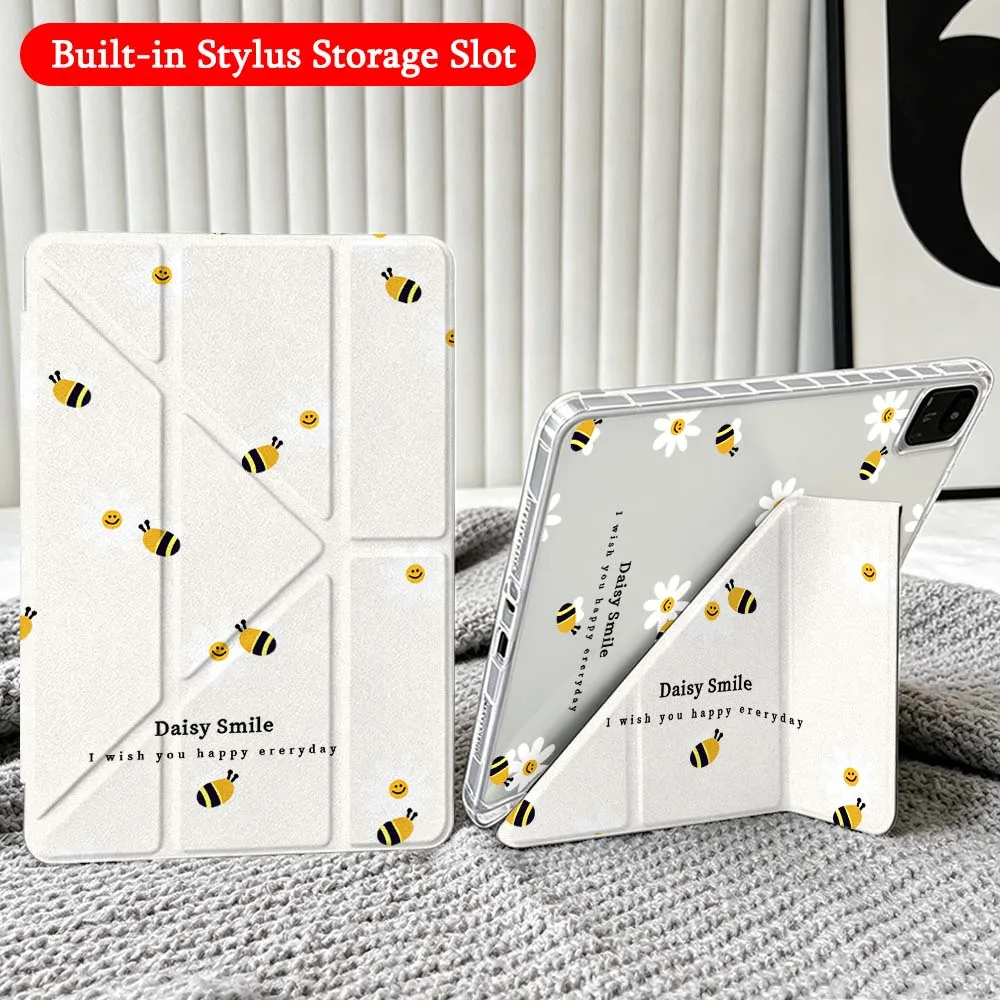 

Daisy Bee Pattern Case For Xiaomi Redmi Poco Pad 5 6 7 8 Pro SE 11 11.2 12.1 Inch Transparent Y-Shaped Folding Tablet