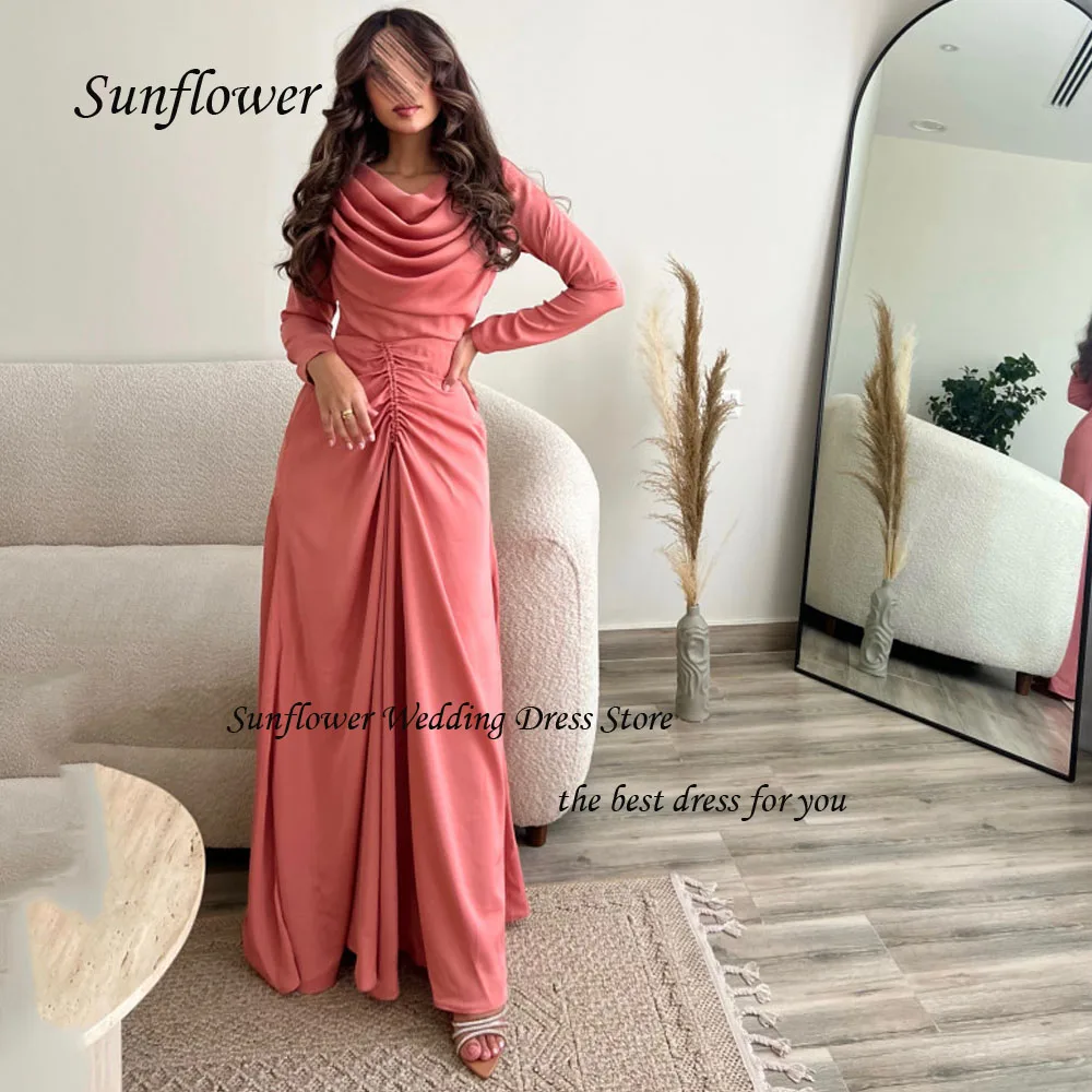 

Sunflower Halter Long Sleeves Evening Dress 2023 Slim Satin Prom dress Pleat Mermaid Ankle-Length Pary Dress