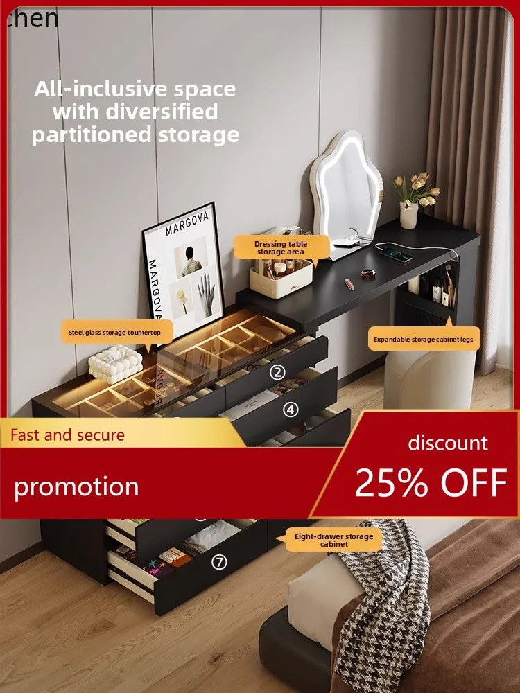 

ZML Vintage Style Solid Wood Dressing Table and Chest of Drawers Integrated Multi-Functional Storage Makeup Table