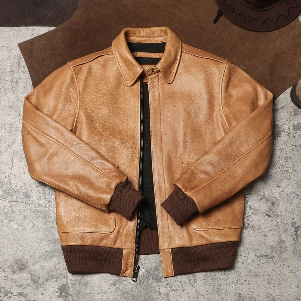 

Heavyweight A2 Rosin Cowhide Jacket with Made of Heavy Genuine Leather, Flying Suit, Autumn and Winter Leather Jacket